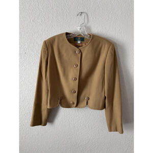 VTG 90s 100% Wool Orvis Cropped Blazer Camel Size 6 Woolmark
